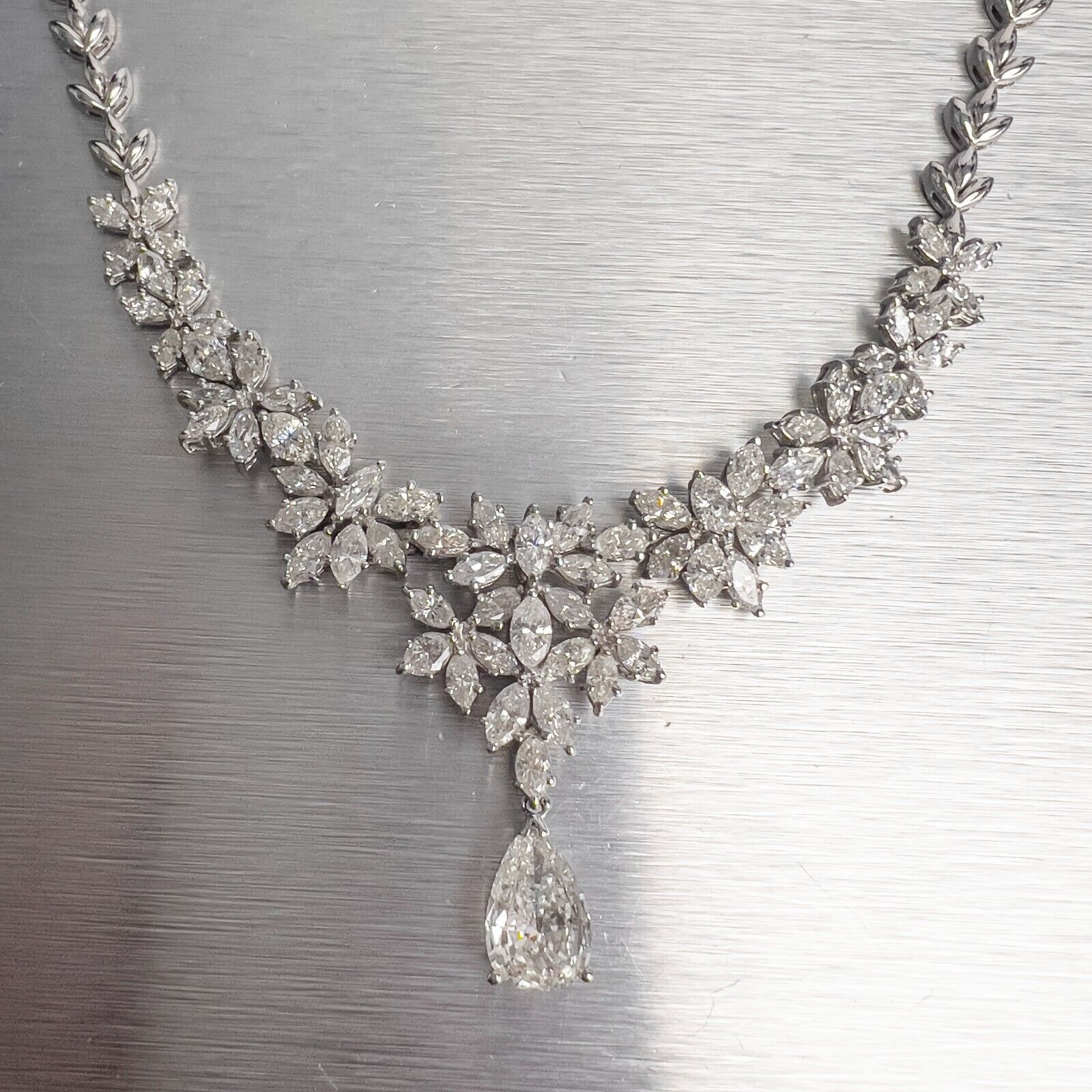 14k White Gold Marquise & Pear Diamond Collier Necklace 8.76ctw G-H VS-SI 17"