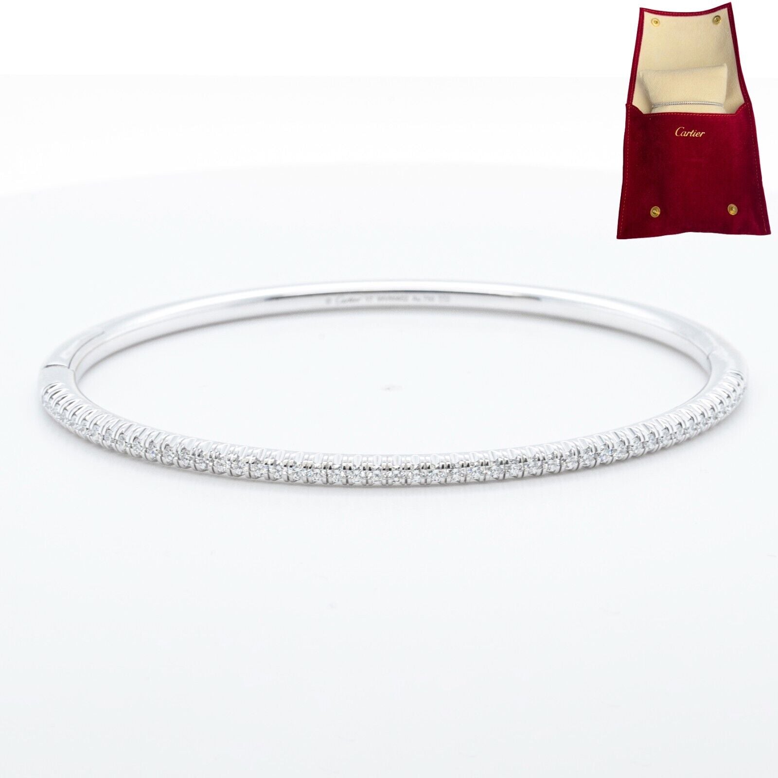 Cartier Etincelle Diamond 18k White Gold Size 17 Bangle Bracelet 0.60ctw POUCH