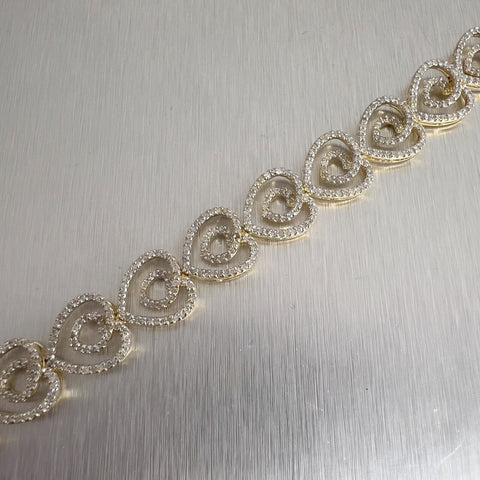 Vintage 14k Yellow Gold Diamond Swirl Heart Link Bracelet 0.35ctw H I1 7"