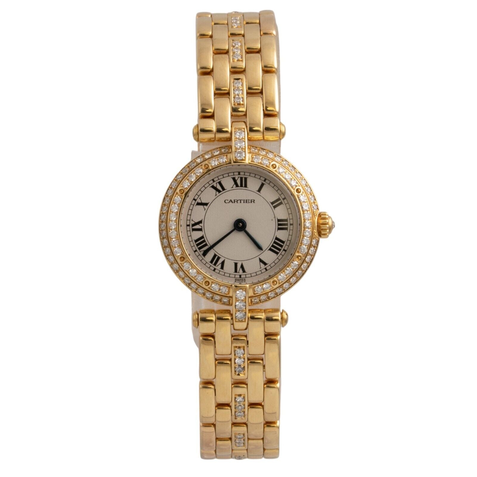 Cartier Panthere Vendome 2275 18k Yellow Gold Diamond White Roman Watch 24mm