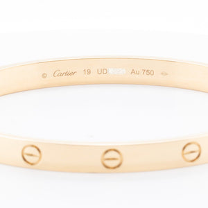 2023 Cartier Love 18k Yellow Gold Bangle Bracelet Size 19 BOX & RECIEPT