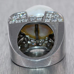 1960's Vintage Estate Chunky Platinum 5ctw Diamond & Pearl Cocktail Ring