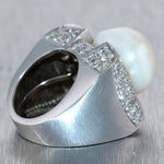 1960's Vintage Estate Chunky Platinum 5ctw Diamond & Pearl Cocktail Ring