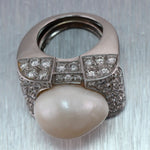 1960's Vintage Estate Chunky Platinum 5ctw Diamond & Pearl Cocktail Ring