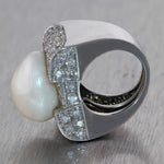 1960's Vintage Estate Chunky Platinum 5ctw Diamond & Pearl Cocktail Ring