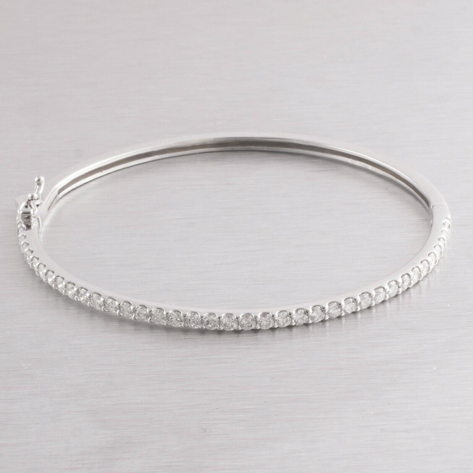 14k White Gold Hinged Halfway Diamond Bangle Bracelet  1.93ctw 10.3g