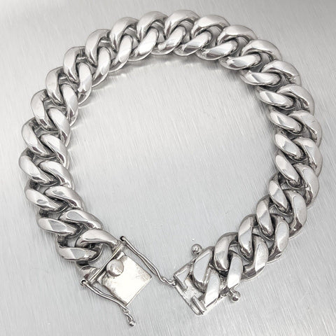 14k White Gold Cuban Link 14mm Double Locking Box Clasp Bracelet 8.25" 115.7g