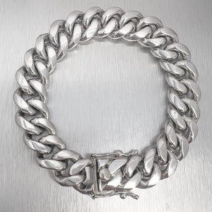 14k White Gold Cuban Link 14mm Double Locking Box Clasp Bracelet 8.25" 115.7g