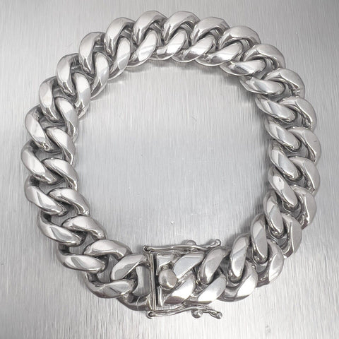 14k White Gold Cuban Link 14mm Double Locking Box Clasp Bracelet 8.25" 115.7g