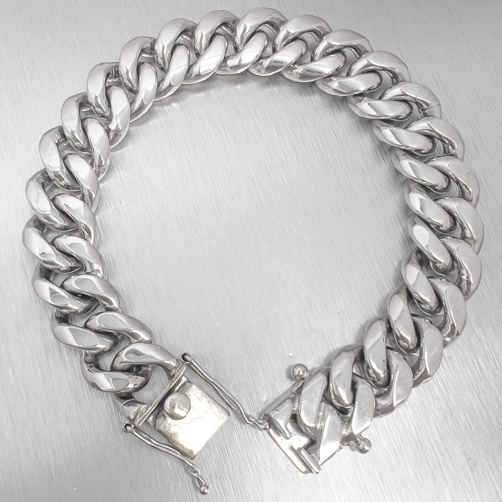 14k White Gold Cuban Link 14mm Double Locking Box Clasp Bracelet 8.25" 115.7g