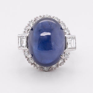 GIA Sri Lankan Oval Cabochon Sapphire & Diamond Halo 14k White Gold Ring 1.50ctw