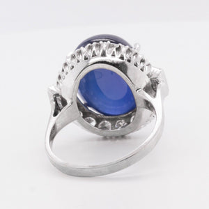 GIA Sri Lankan Oval Cabochon Sapphire & Diamond Halo 14k White Gold Ring 1.50ctw