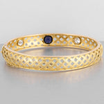 Victorian 14k Yellow Gold Fancy Weave Diamond & Tanzanite Hinged Bangle Bracelet