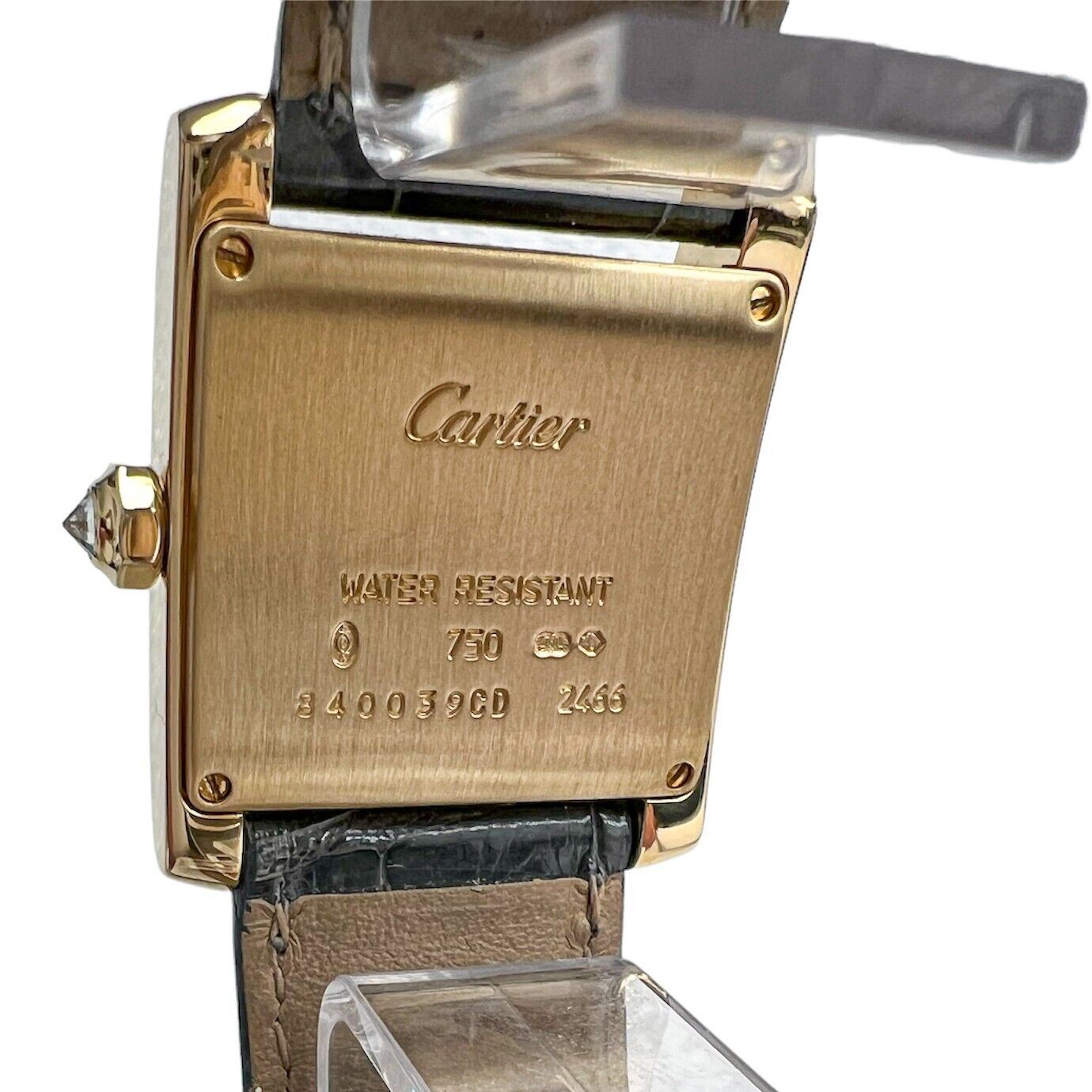 Cartier Tank Francaise 2466 18k Gold Diamond Bezel Green Strap Watch BOX PAPERS