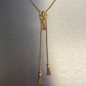 Antique Victorian 14k Gold Marquise Opal Dangling Tassel Slider Necklace 24" 36g