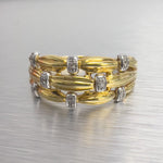 18k Yellow Gold 0.10ctw Diamond Accent 3 Row Wide Ribbon Band Ring Size 10.25