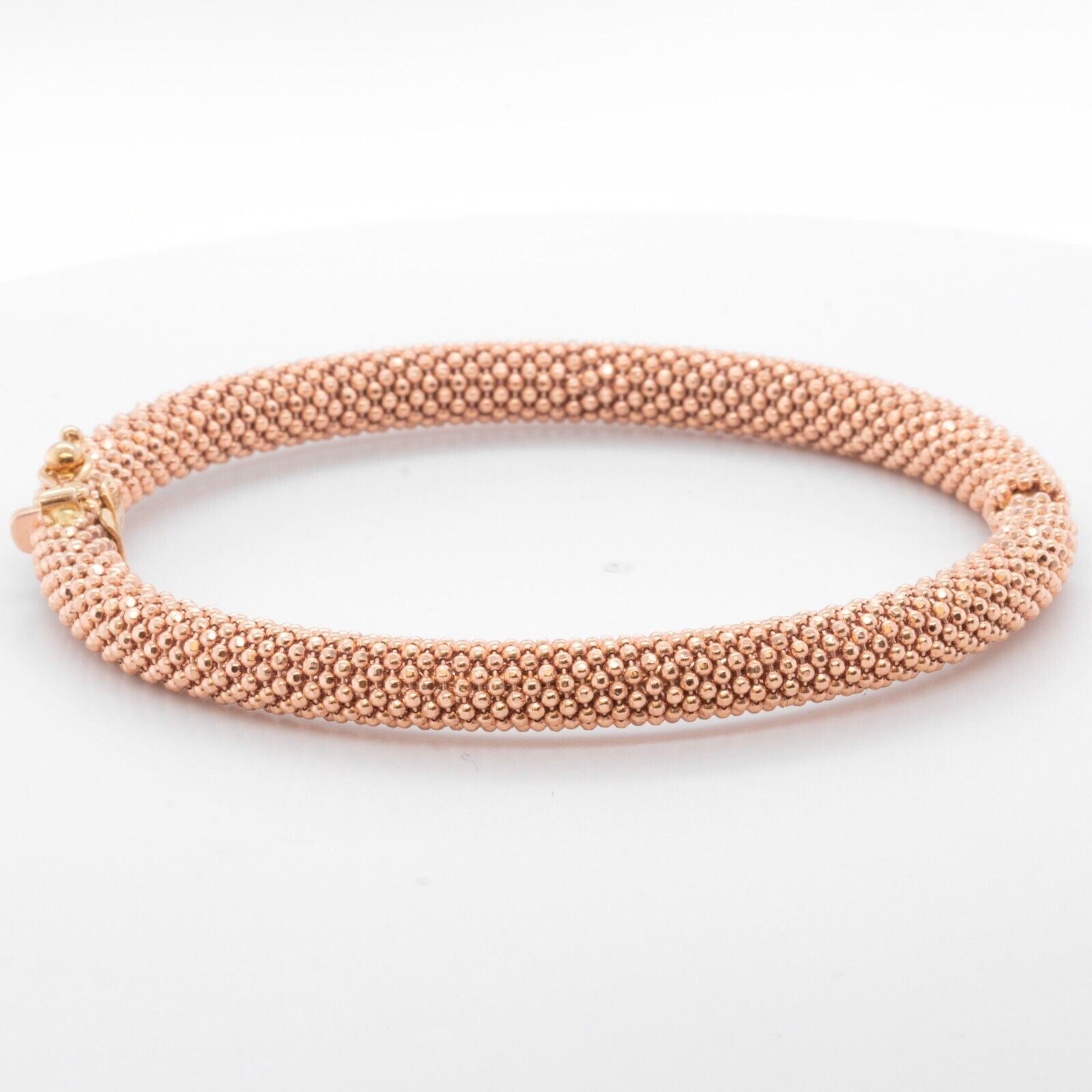 14k Rose Gold Beaded Mesh Hinged Bangle Bracelet 6.75" 20.5g ITALY