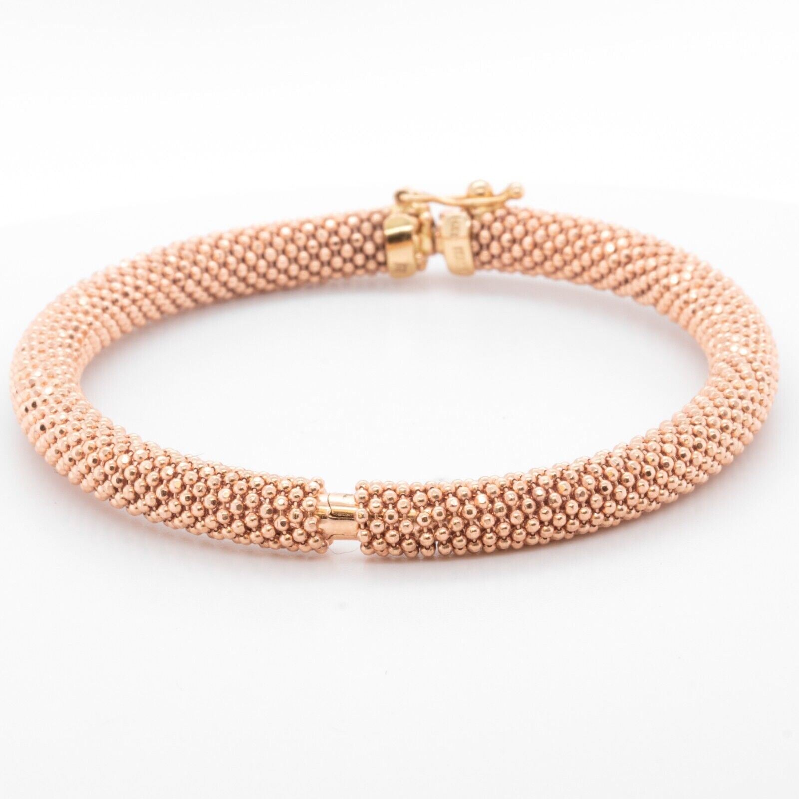 14k Rose Gold Beaded Mesh Hinged Bangle Bracelet 6.75" 20.5g ITALY