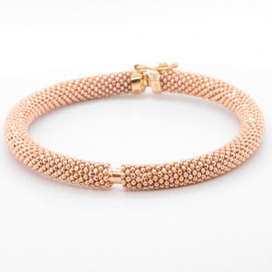 14k Rose Gold Beaded Mesh Hinged Bangle Bracelet 6.75" 20.5g ITALY