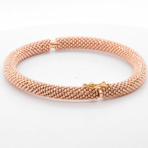 14k Rose Gold Beaded Mesh Hinged Bangle Bracelet 6.75" 20.5g ITALY