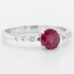 14k White Gold 0.75ct Ruby & 0.12ctw Diamond Engagement Ring G SI1 sz 7.25