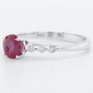 14k White Gold 0.75ct Ruby & 0.12ctw Diamond Engagement Ring G SI1 sz 7.25