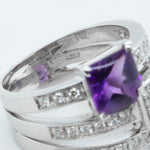 18K White Gold Diamond Amethyst Triple Row Triple Square Ring 0.50ctw Size 6.25