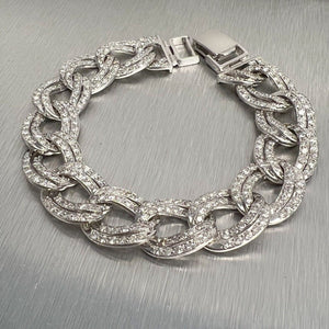 14k White Gold Diamond Double Curb Link 15.5mm Chain Bracelet 7.75" 8.40ctw