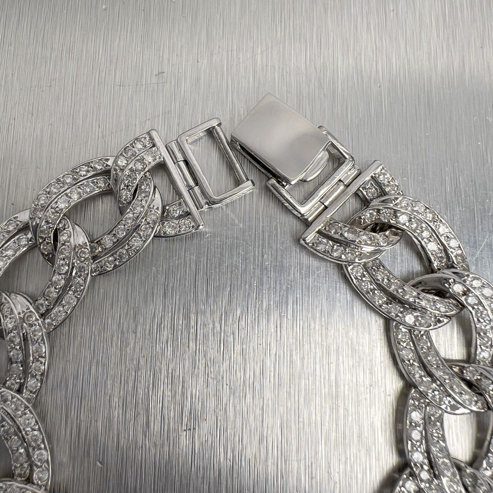 14k White Gold Diamond Double Curb Link 15.5mm Chain Bracelet 7.75" 8.40ctw