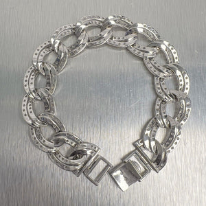 14k White Gold Diamond Double Curb Link 15.5mm Chain Bracelet 7.75" 8.40ctw