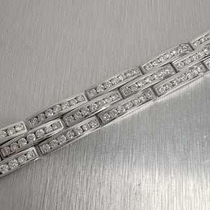 18k White Gold Diamond 3 Row Interlocking Link 12mm Chain Bracelet 7" 7.56ctw