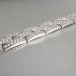 18k White Gold Diamond 3 Row Interlocking Link 12mm Chain Bracelet 7" 7.56ctw