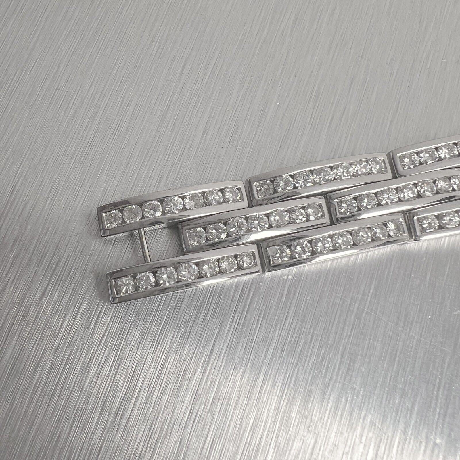 18k White Gold Diamond 3 Row Interlocking Link 12mm Chain Bracelet 7" 7.56ctw