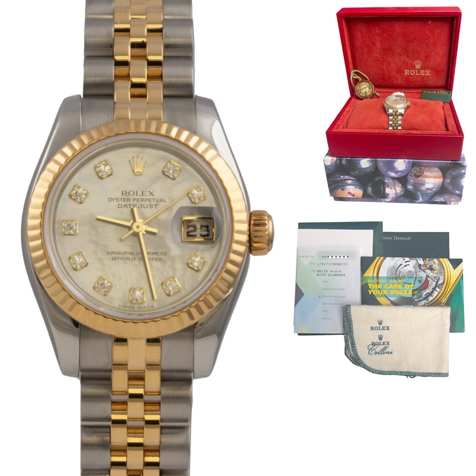 2004 Rolex DateJust 179173 18k Gold & Stainless MOP Diamond Dial 26mm BOX PAPERS