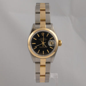 1997 Rolex Datejust 69163 18k Gold & Steel Black 26mm Ladies Watch BOX & TAG