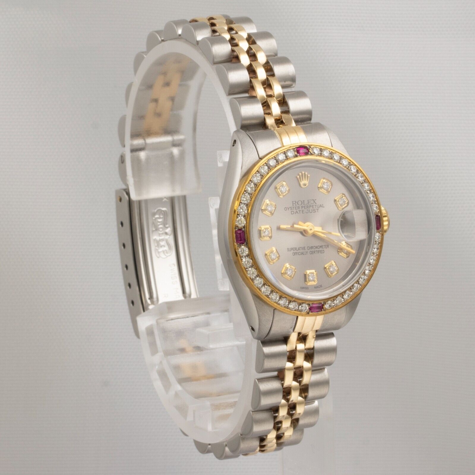 1983 Rolex DateJust 6917 Steel & 18k Gold Silver Diamond Ruby Bezel 26mm Watch