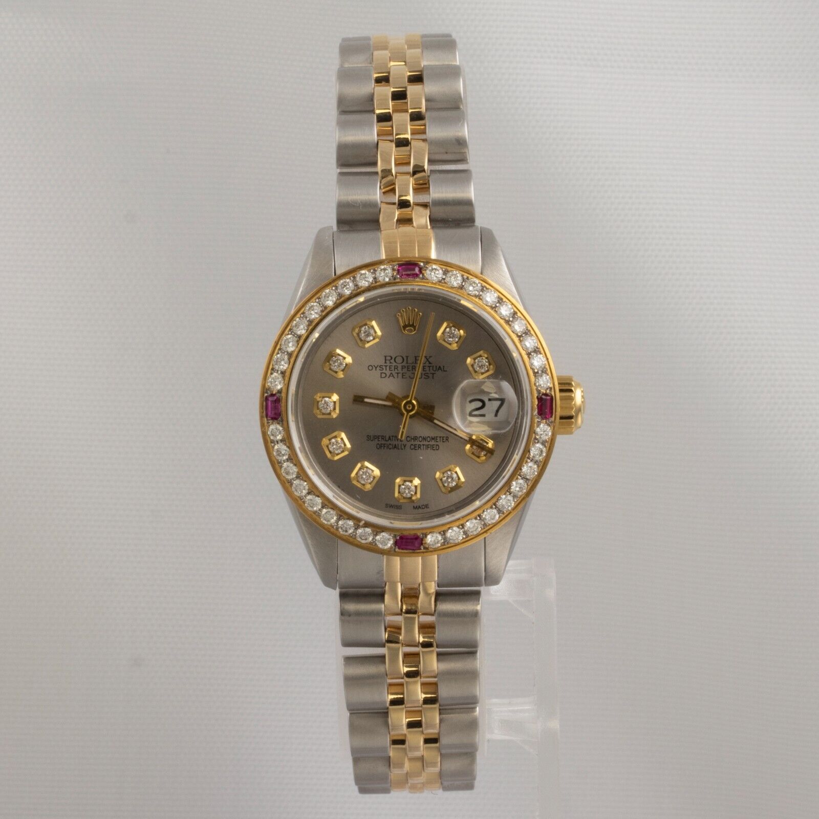 1983 Rolex DateJust 6917 Steel & 18k Gold Silver Diamond Ruby Bezel 26mm Watch