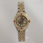 1983 Rolex DateJust 6917 Steel & 18k Gold Silver Diamond Ruby Bezel 26mm Watch