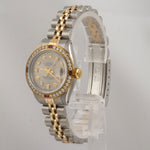 1983 Rolex DateJust 6917 Steel & 18k Gold Silver Diamond Ruby Bezel 26mm Watch