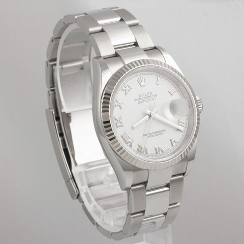 2023 Rolex Datejust White Roman Stainless FLUTED 36mm Watch 126234 BOX & PAPERS