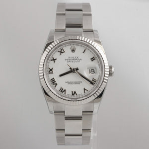 2023 Rolex Datejust White Roman Stainless FLUTED 36mm Watch 126234 BOX & PAPERS