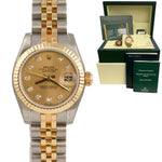Rolex DateJust 179173 Stainless & 18k Champagne Diamond Dial 26mm Watch BOX CARD