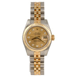 Rolex DateJust 179173 Stainless & 18k Champagne Diamond Dial 26mm Watch BOX CARD