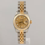 Rolex DateJust 179173 Stainless & 18k Champagne Diamond Dial 26mm Watch BOX CARD