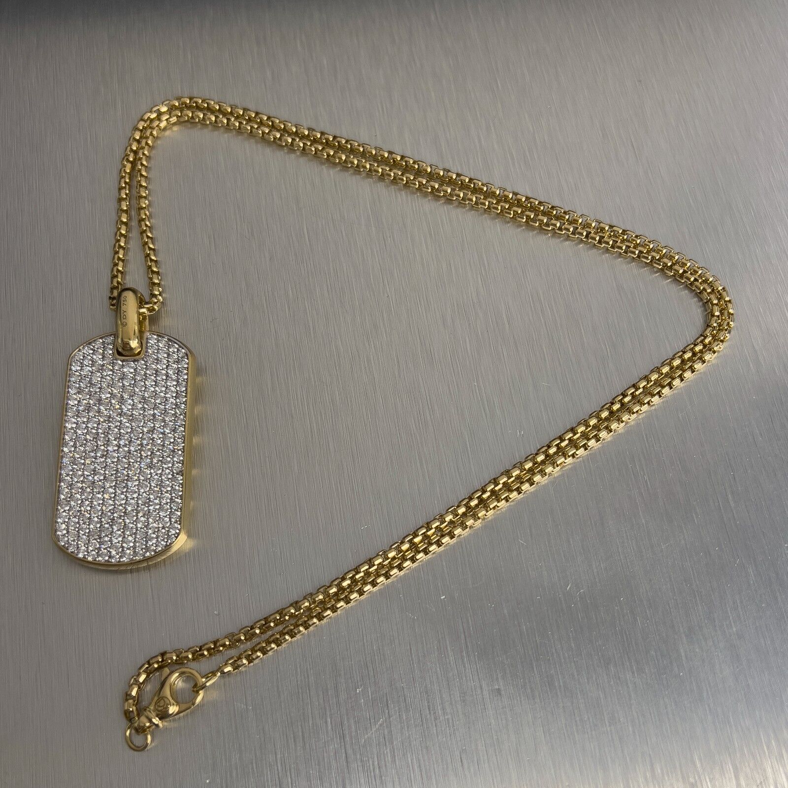 David Yurman 18k Yellow Gold Diamond Chevron Tag 42mm 5.66ctw 24" Chain $24,450