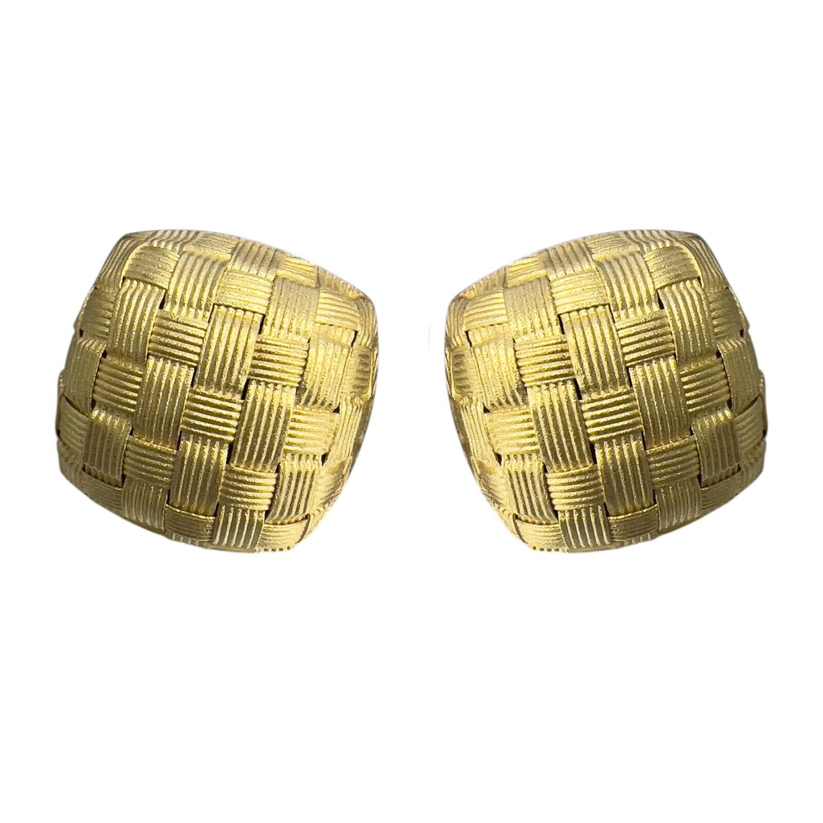 Roberto Coin Appassionata 18k Gold Woven Basket Square Puffed Omegaback Earrings