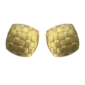 Roberto Coin Appassionata 18k Gold Woven Basket Square Puffed Omegaback Earrings