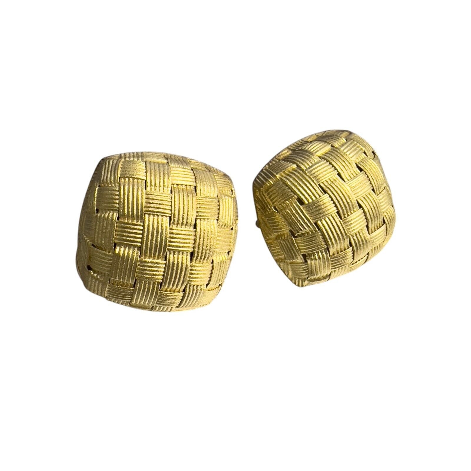 Roberto Coin Appassionata 18k Gold Woven Basket Square Puffed Omegaback Earrings