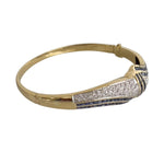 18k Yellow Gold Pave Diamond & French Cut Sapphire Hinged Bangle Bracelet 6.5"