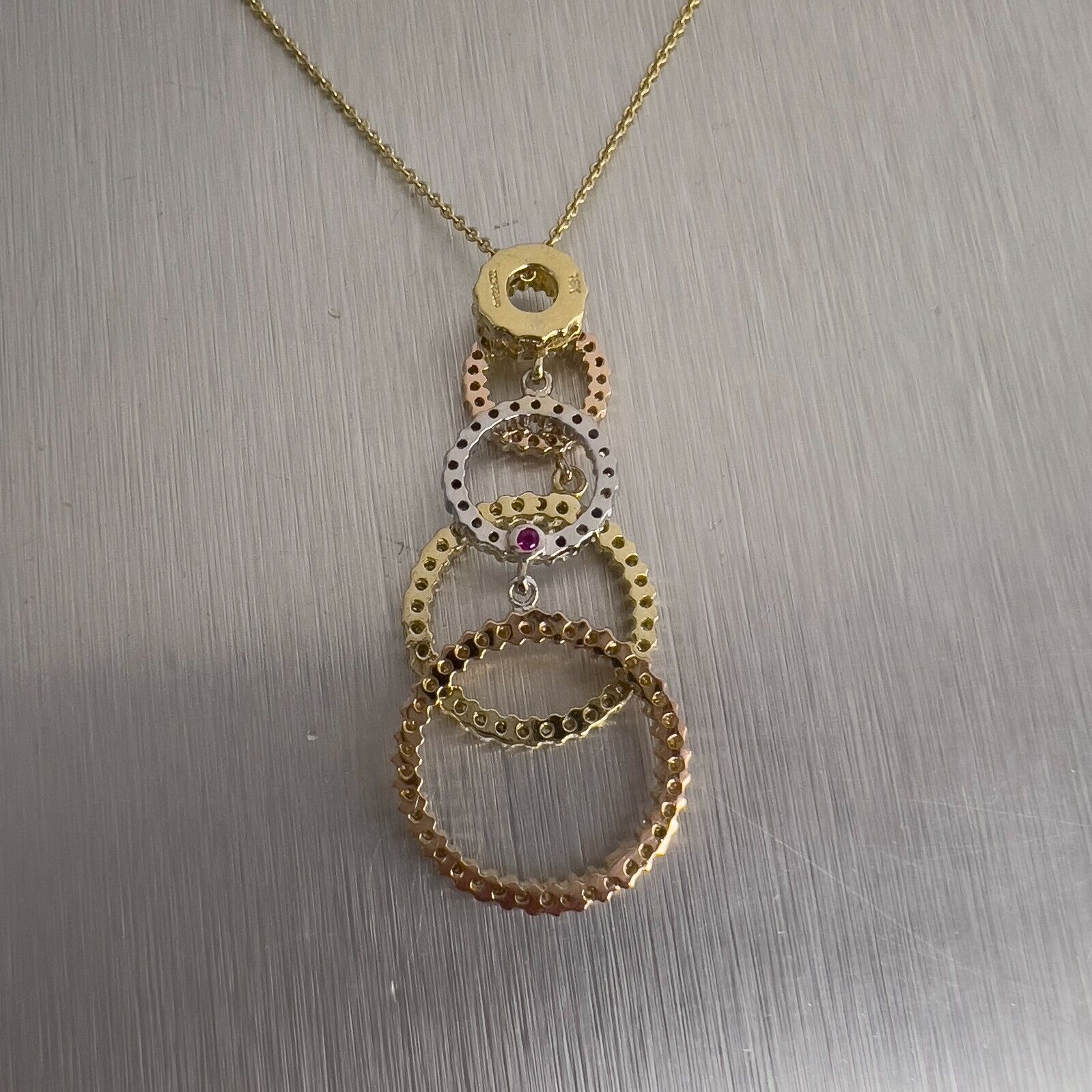 Roberto Coin 18k White, Yellow & Rose Gold Diamond Five Circlet Pendant Necklace